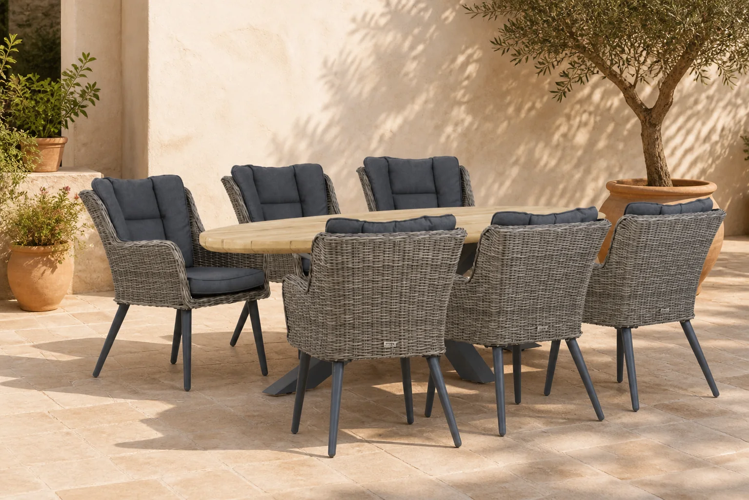 Sfeerfoto van Garden Collections Boston/Diogo 240 cm dining tuinset 7-delig – Grijs-antraciet