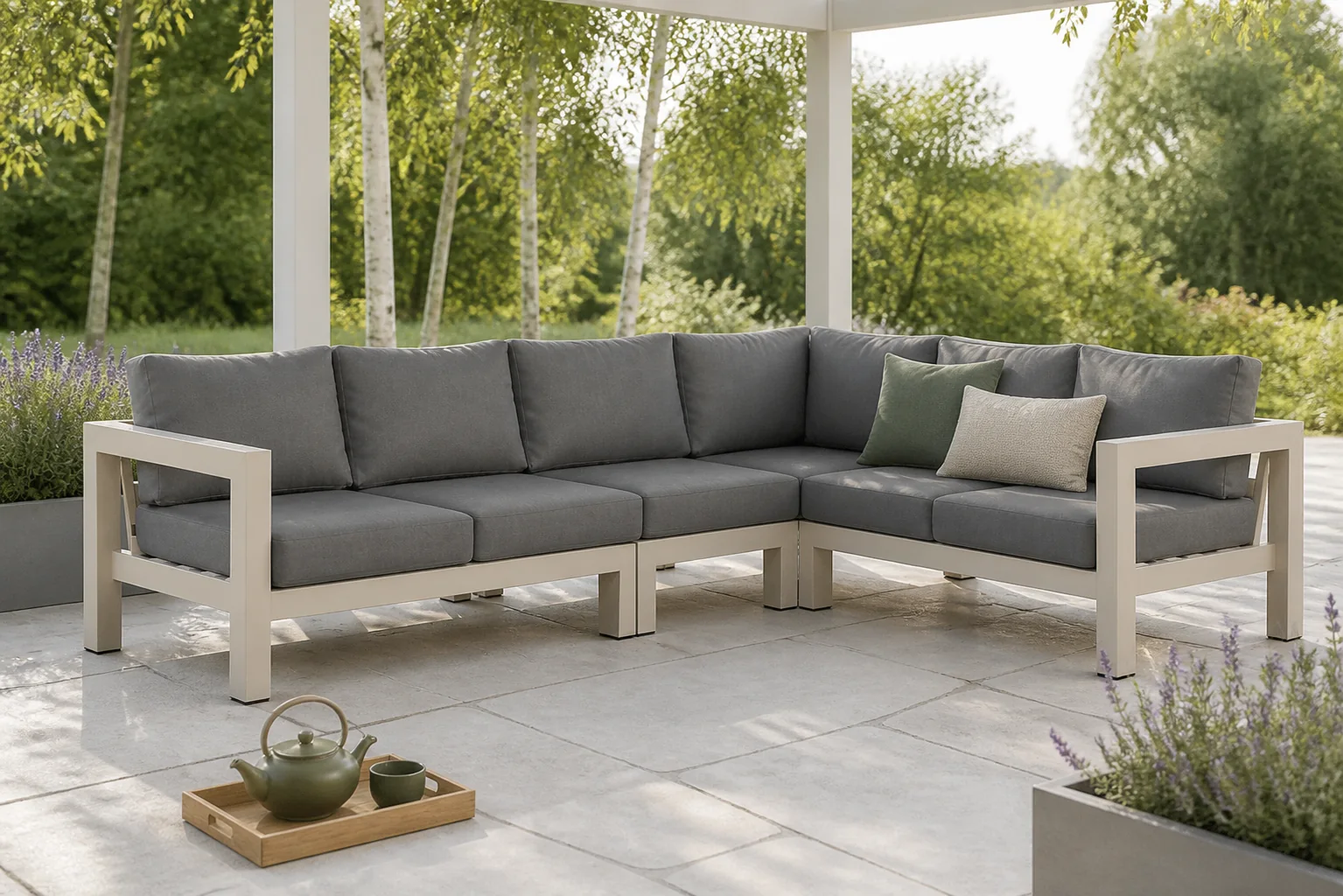 Sfeerfoto van Lifestyle Garden Furniture Luca hoek loungeset 4-delig – Taupe-naturel-bruin