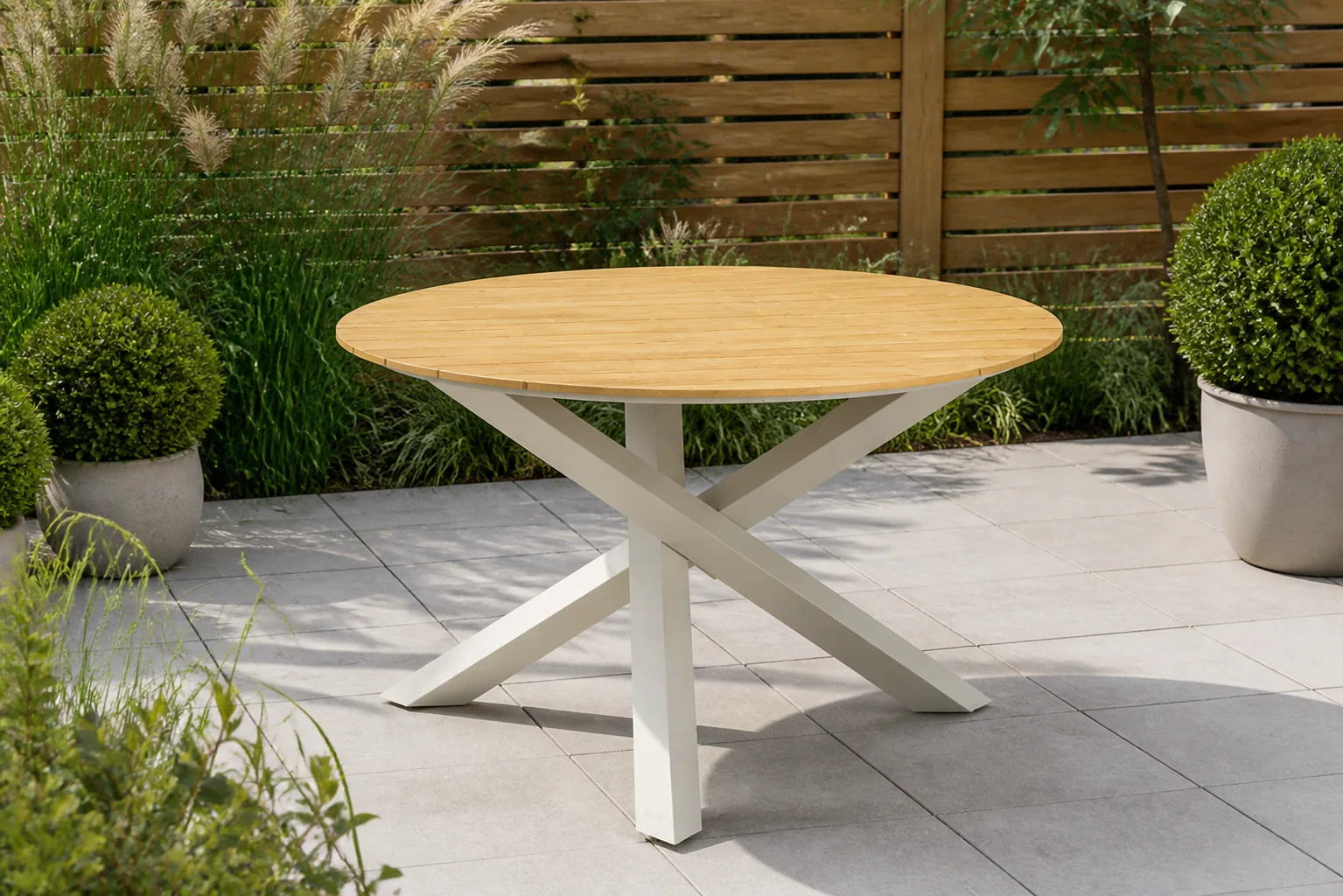 Sfeerfoto van Lifestyle Garden Furniture Ancona dining tuintafel 125 cm – Taupe-naturel-bruin