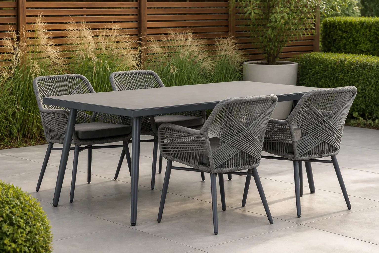 Sfeerfoto van Lifestyle Garden Furniture Advance/Sophia 180 cm dining tuinset 5-delig – Grijs-antraciet