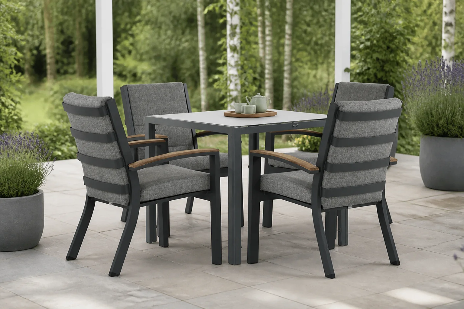 Sfeerfoto van Osmen Midura/Venustas 85 cm dining tuinset 5-delig – Grijs-antraciet