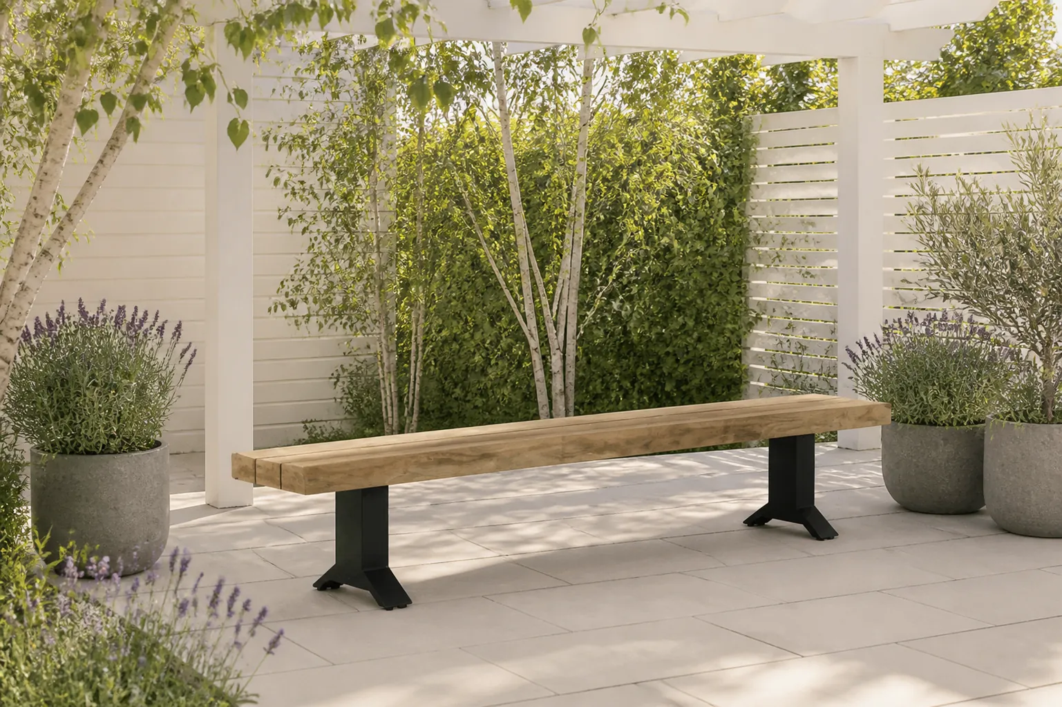 Sfeerfoto van Santika Furniture Superior dining picknickbank 260×40 cm – Naturel teak