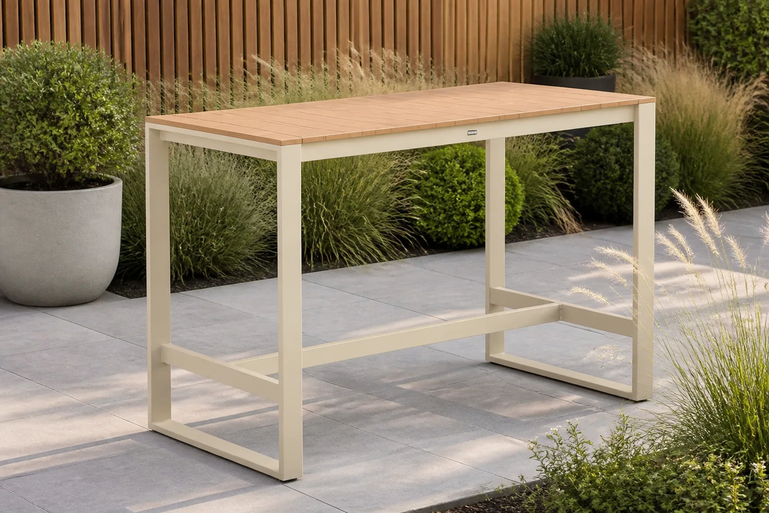 Sfeerfoto van Lifestyle Garden Furniture Faro bartafel 150 x 80 cm – Taupe-naturel-bruin