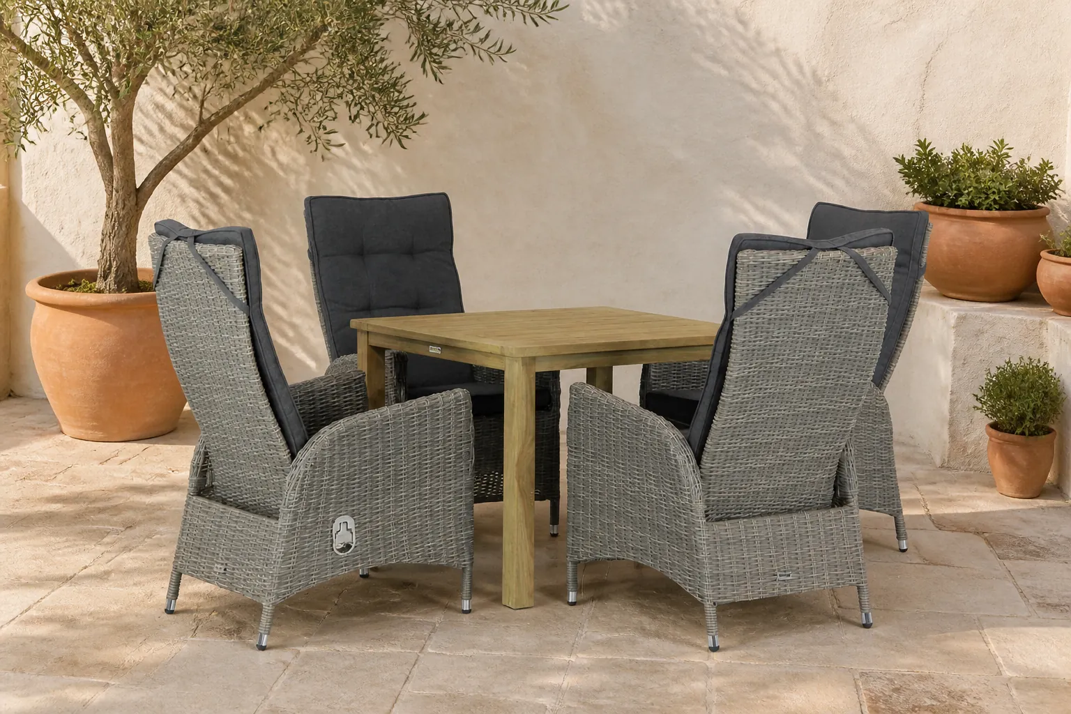 Sfeerfoto van Garden Collections Lincoln/Weston 90 cm dining tuinset 5-delig – Grijs-antraciet