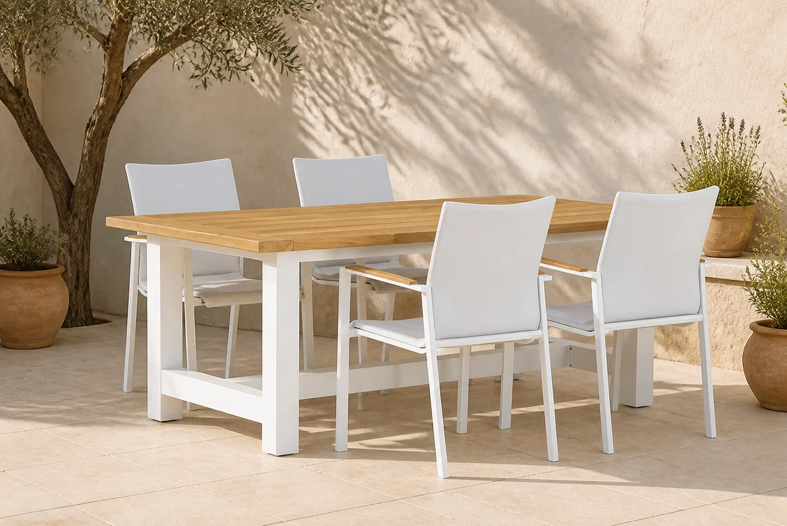 Sfeerfoto van Lifestyle Garden Furniture Brandon/Los Angeles 200 cm dining tuinset 5-delig – Wit