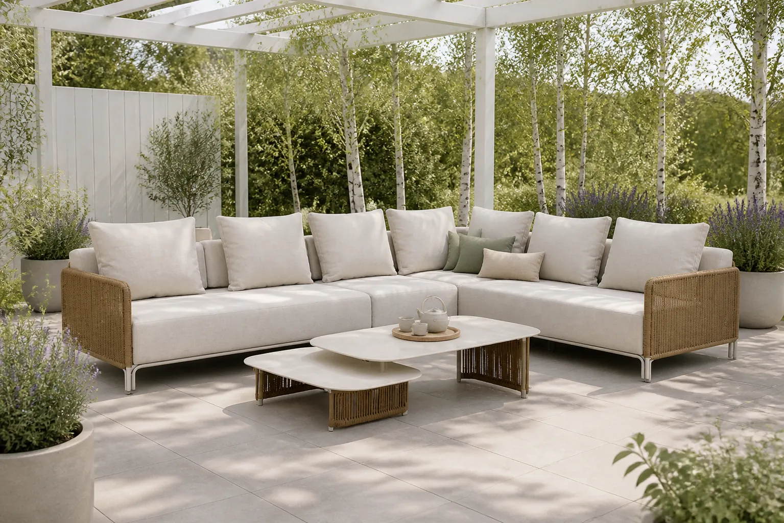 Sfeerfoto van Coco Colorado hoek loungeset 5-delig – Taupe-naturel-bruin