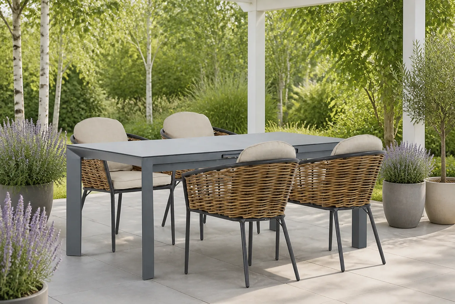 Sfeerfoto van Lifestyle Garden Furniture Nice/Alicante 180/240 cm dining tuinset 5-delig – Grijs-antraciet