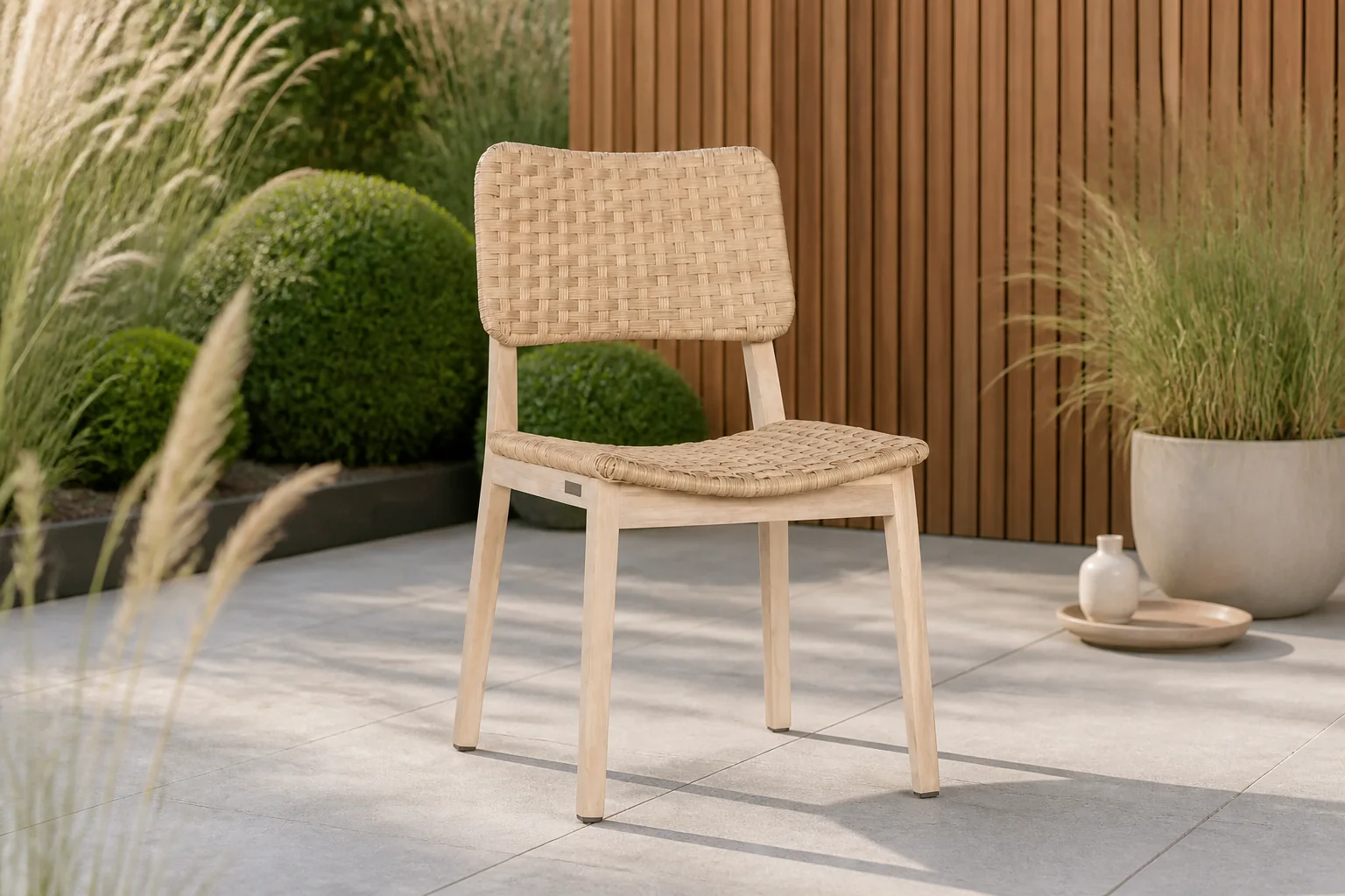 Sfeerfoto van Max luuk Charlotte tuinstoel aged teak finish linen Max & Luuk – natuurlijk