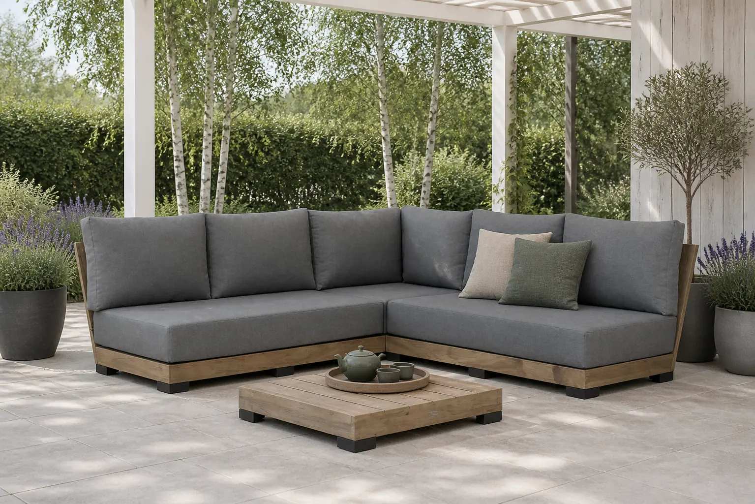 Sfeerfoto van Lifestyle Garden Furniture Hilton hoek loungeset 4-delig – Old teak greywash