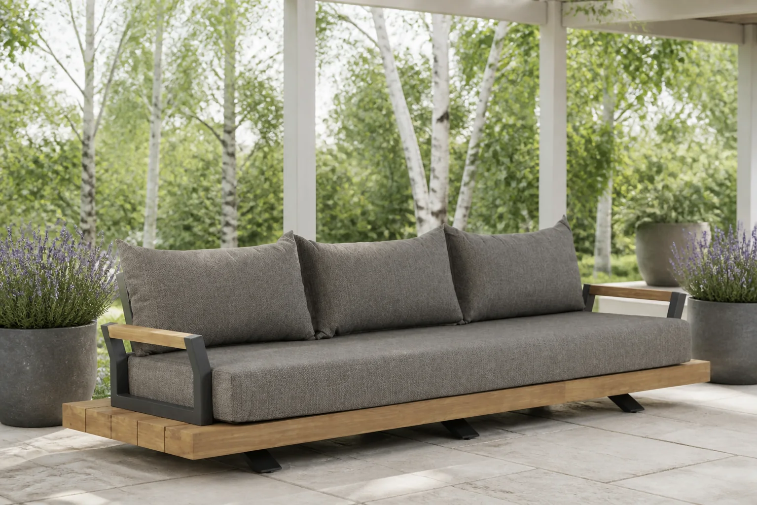 Sfeerfoto van Santika Furniture Supreme lounge tuinbank 3-zits – Taupe-naturel-bruin