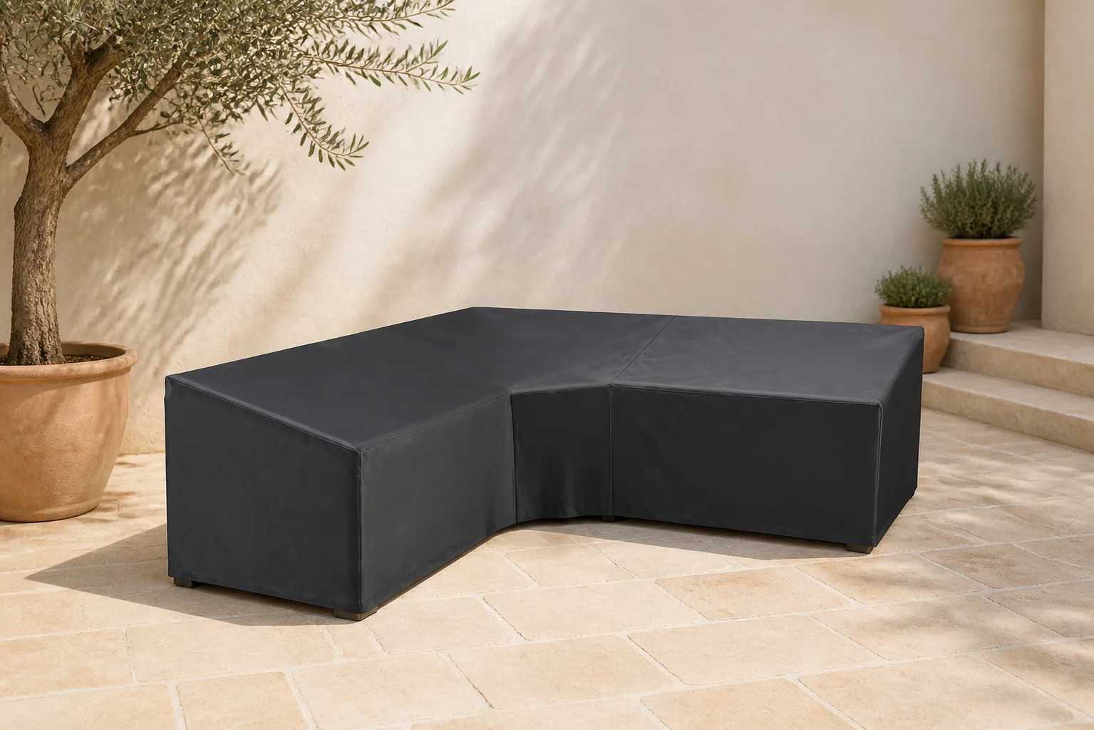 Sfeerfoto van Platinum AeroCover | Loungesethoes 300 x 300 x 90 x 65-90(h) cm | L-vorm Trapeze