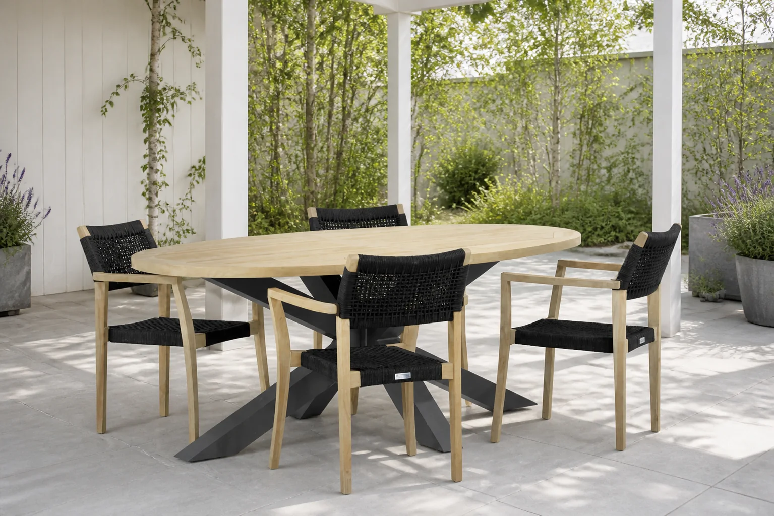 Sfeerfoto van Lifestyle Garden Furniture Dallas/Brookline 200 cm dining tuinset 5-delig – Zwart