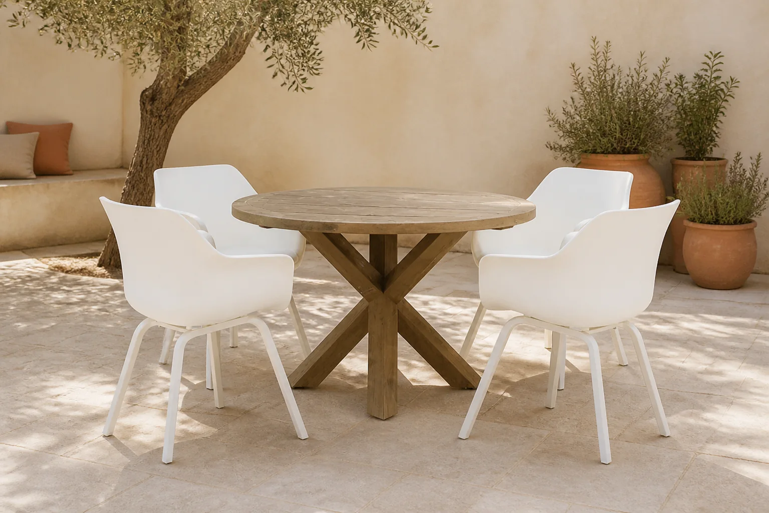 Sfeerfoto van Hartman Sophie element/Sand city 120 cm dining tuinset 5-delig – Wit