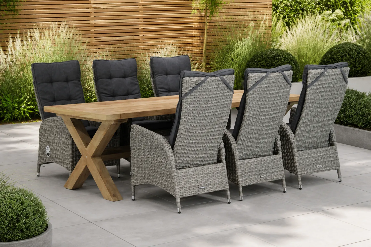 Sfeerfoto van Garden Collections Lincoln/Oregon 240 cm dining tuinset 7-delig – Grijs-antraciet
