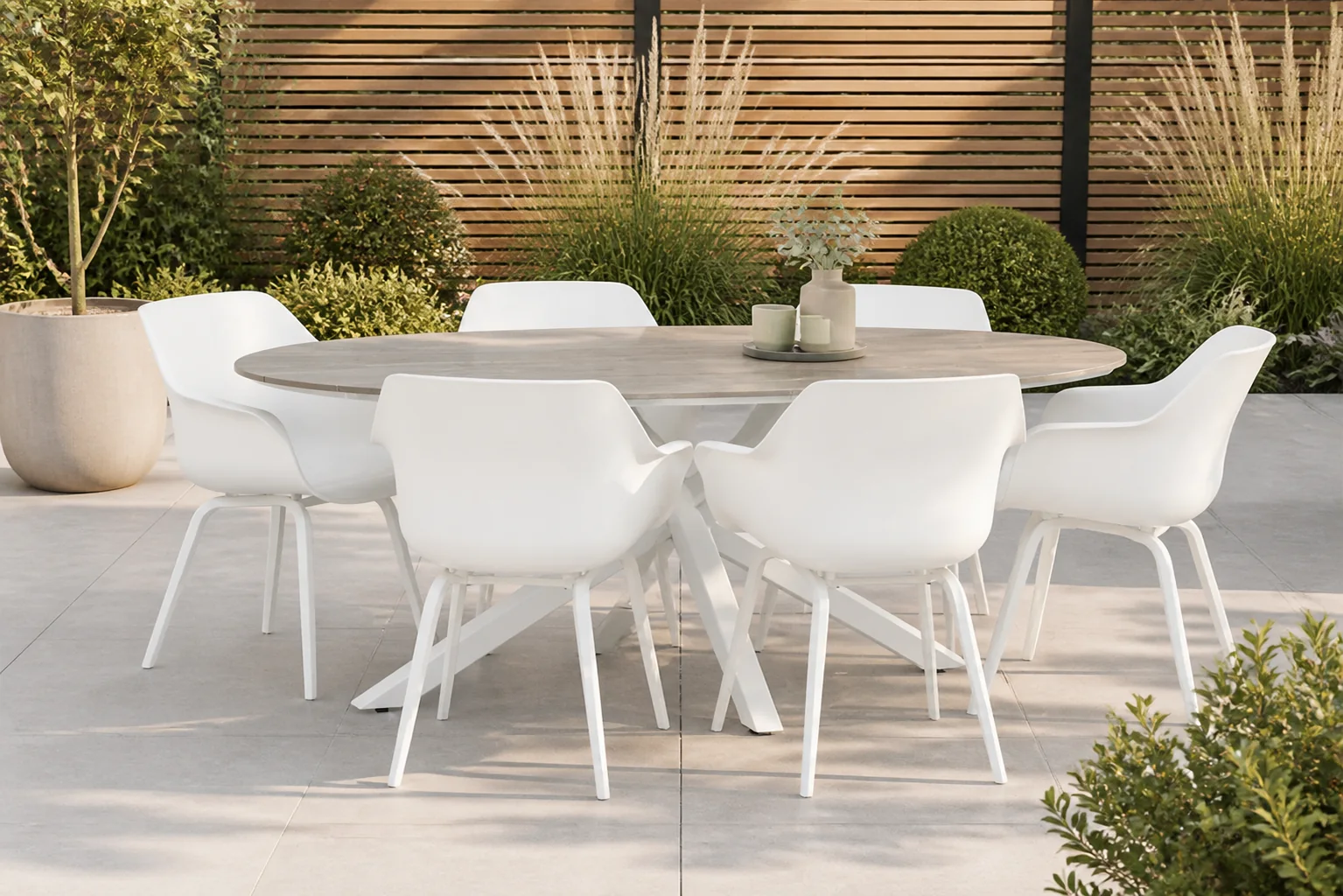 Sfeerfoto van Hartman Sophie element/Panama 220 cm dining tuinset 7-delig – Wit