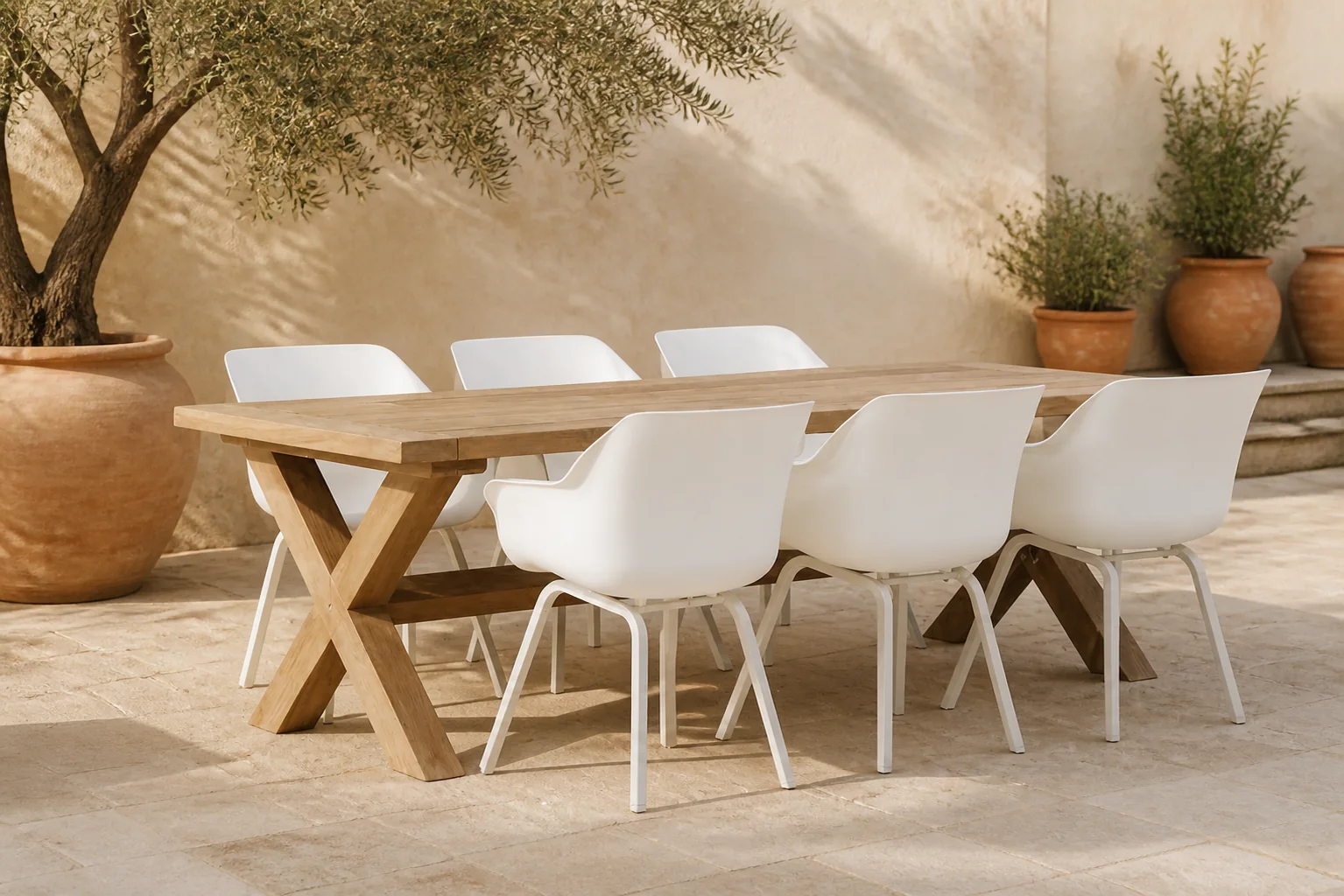 Sfeerfoto van Hartman Sophie element/Oregon 240 cm dining tuinset 7-delig – Wit