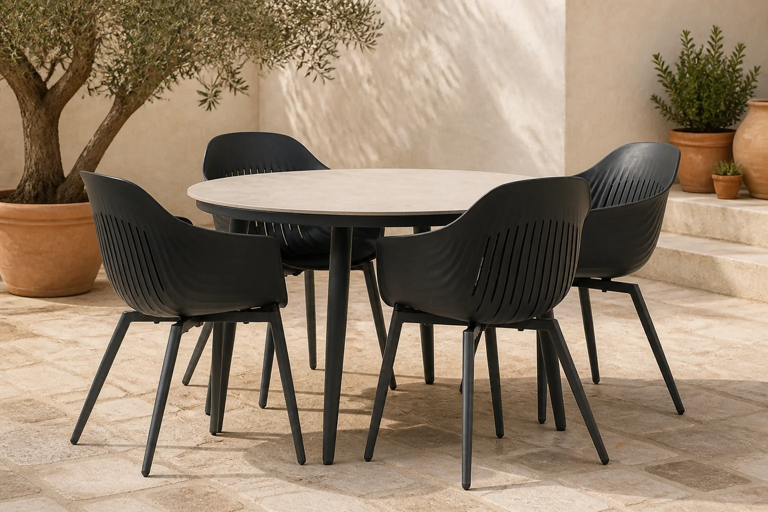 Sfeerfoto van Lifestyle Garden Furniture Lissabon/Vienna 120 cm dining tuinset 5-delig – Grijs-antraciet