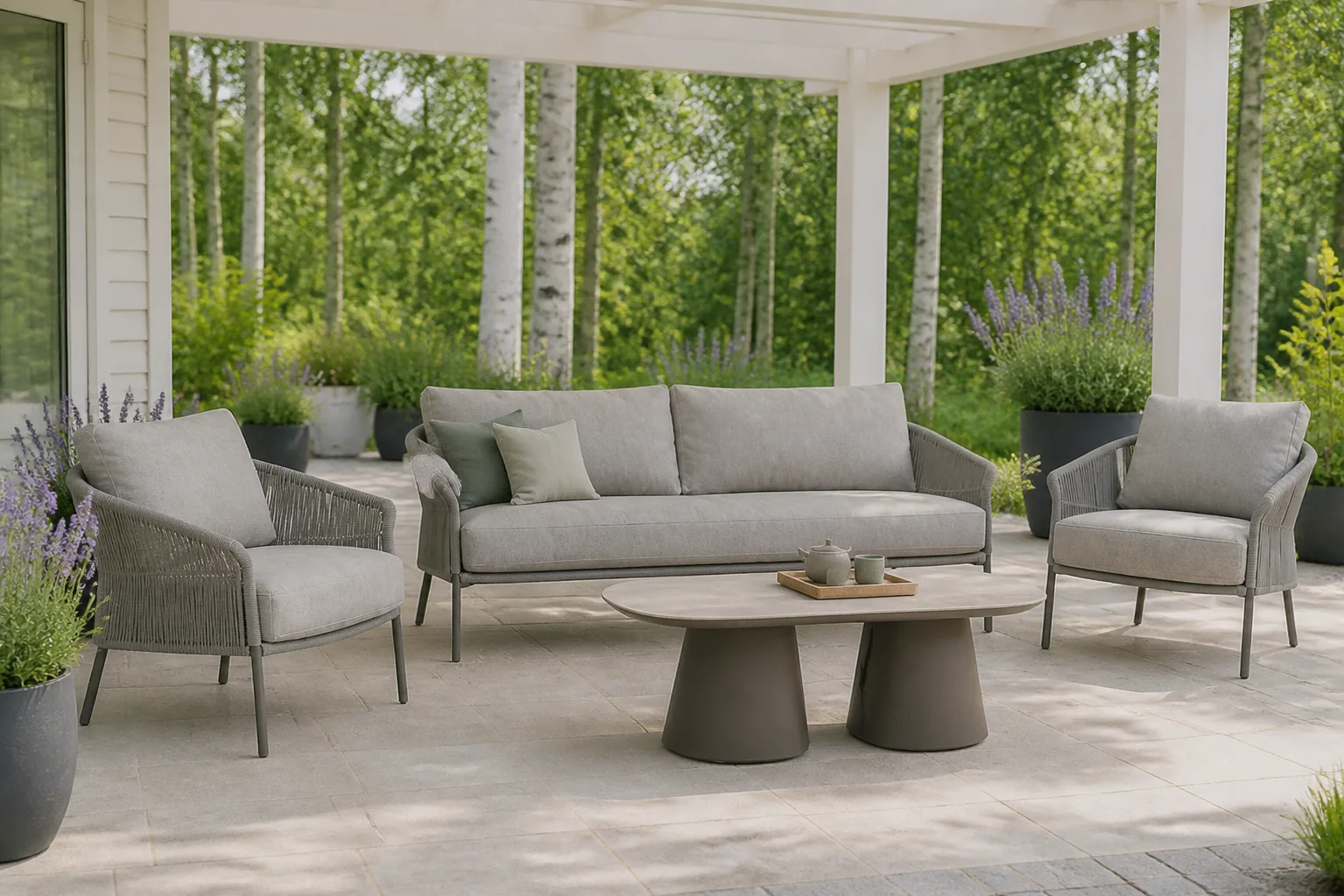Sfeerfoto van 4 Seasons Outdoor Florence/Miyoura stoel-bank loungeset 4-delig – Transparant