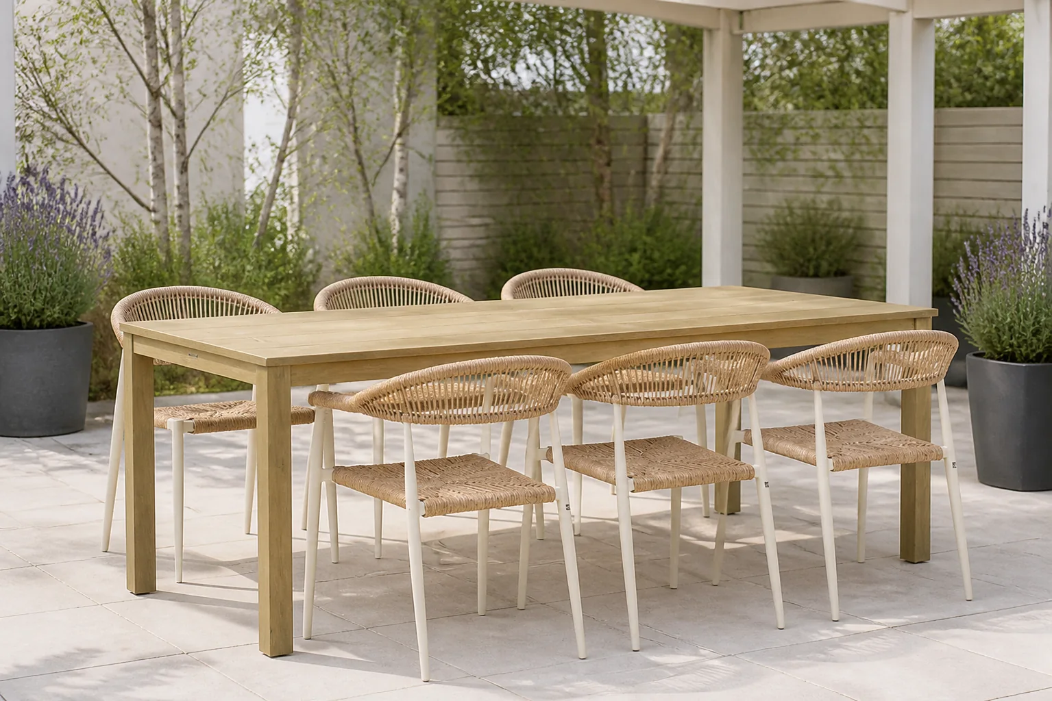Sfeerfoto van De Laan Projects Laan Granada/Weston 210 cm dining tuinset 7-delig – Taupe-naturel-bruin