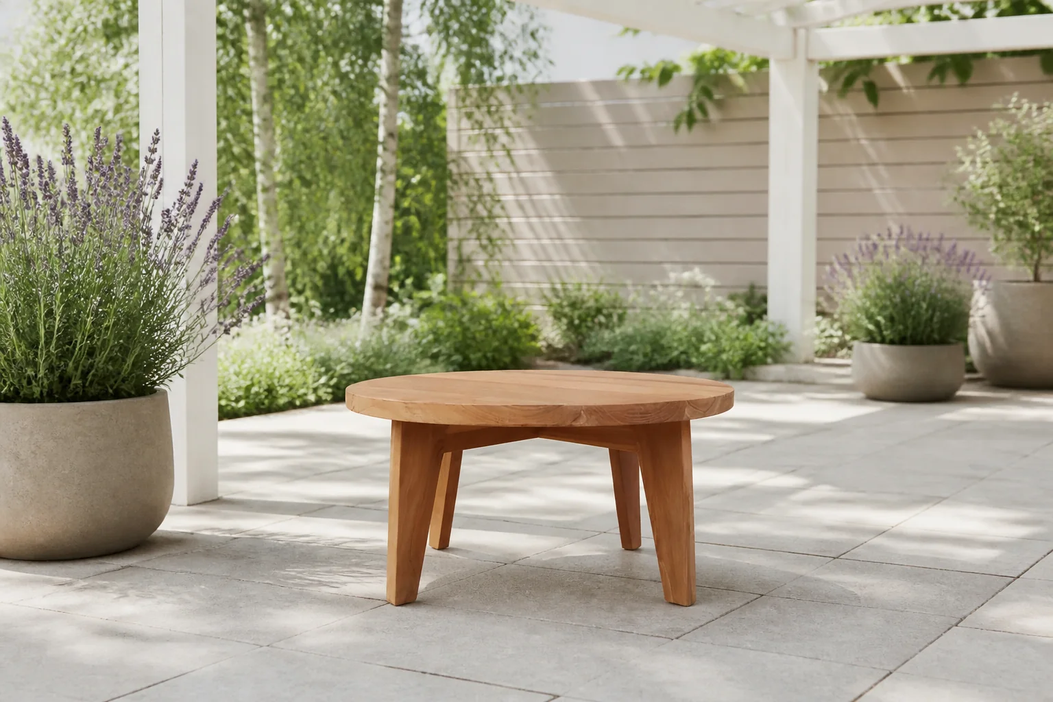Sfeerfoto van Buitengewoon de boet Juruena Teak Salontafel dia70 cm – bruin