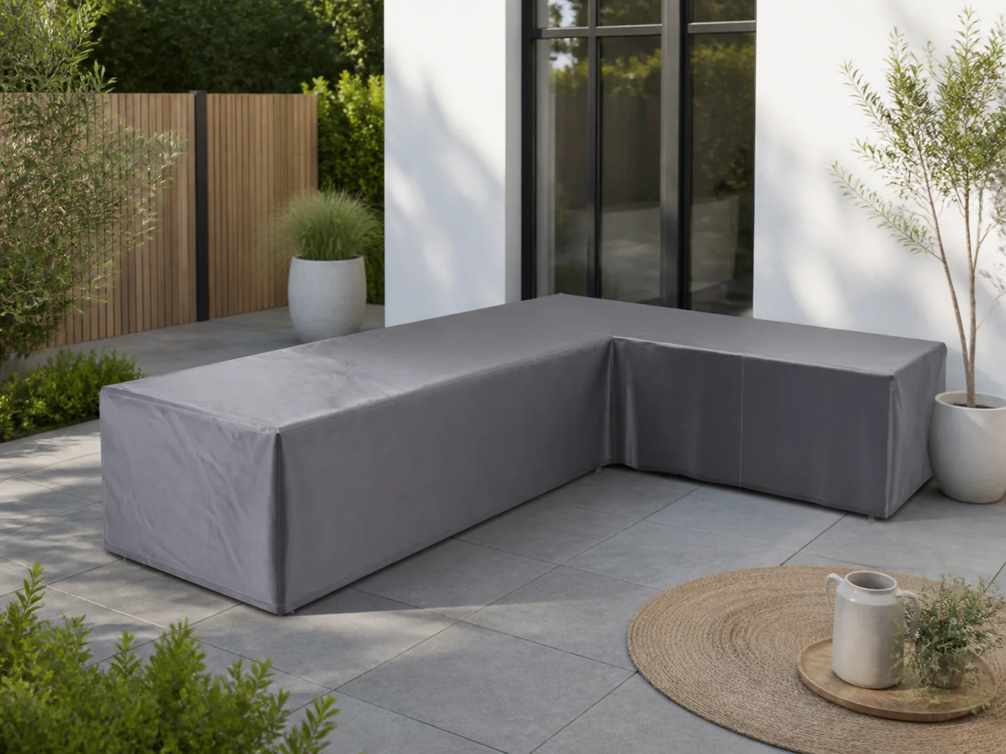 Sfeerfoto van Aerocover Loungesethoes hoekset rechts 330x255x100xH70 cm – grijs