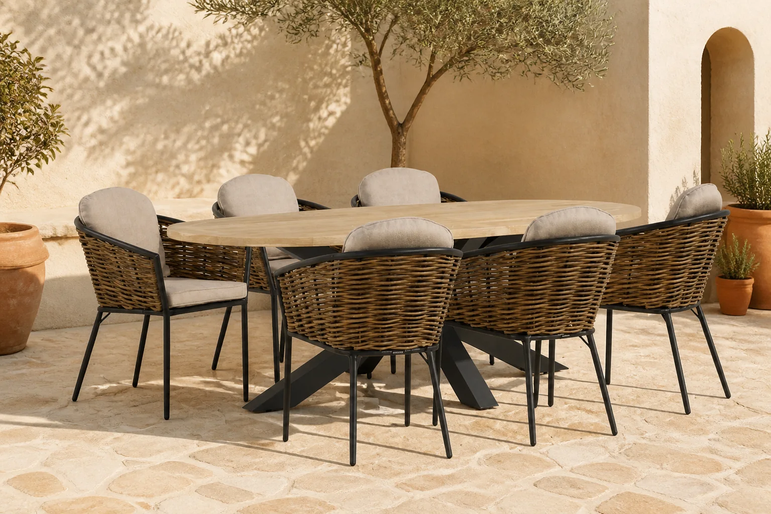 Sfeerfoto van Lifestyle Garden Furniture Nice/Brookline 240 cm dining tuinset 7-delig – Grijs-antraciet