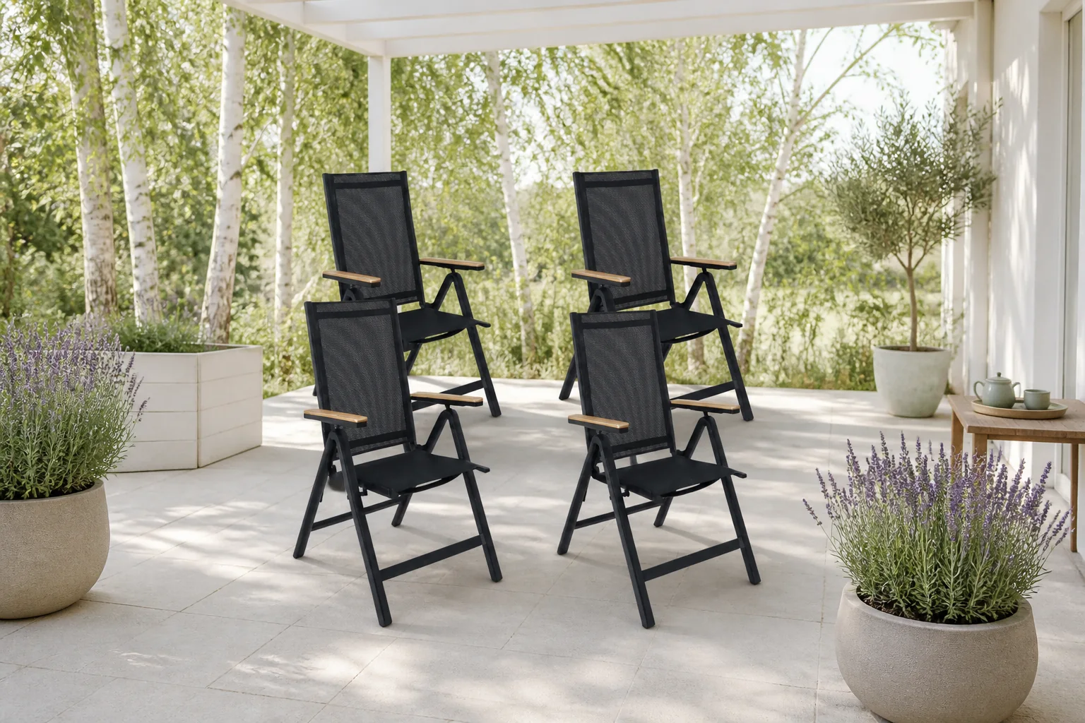 Sfeerfoto van LUX outdoor living Norali dining tuinstoel verstelbaar set van 6 | textileen + aluminium | antraciet