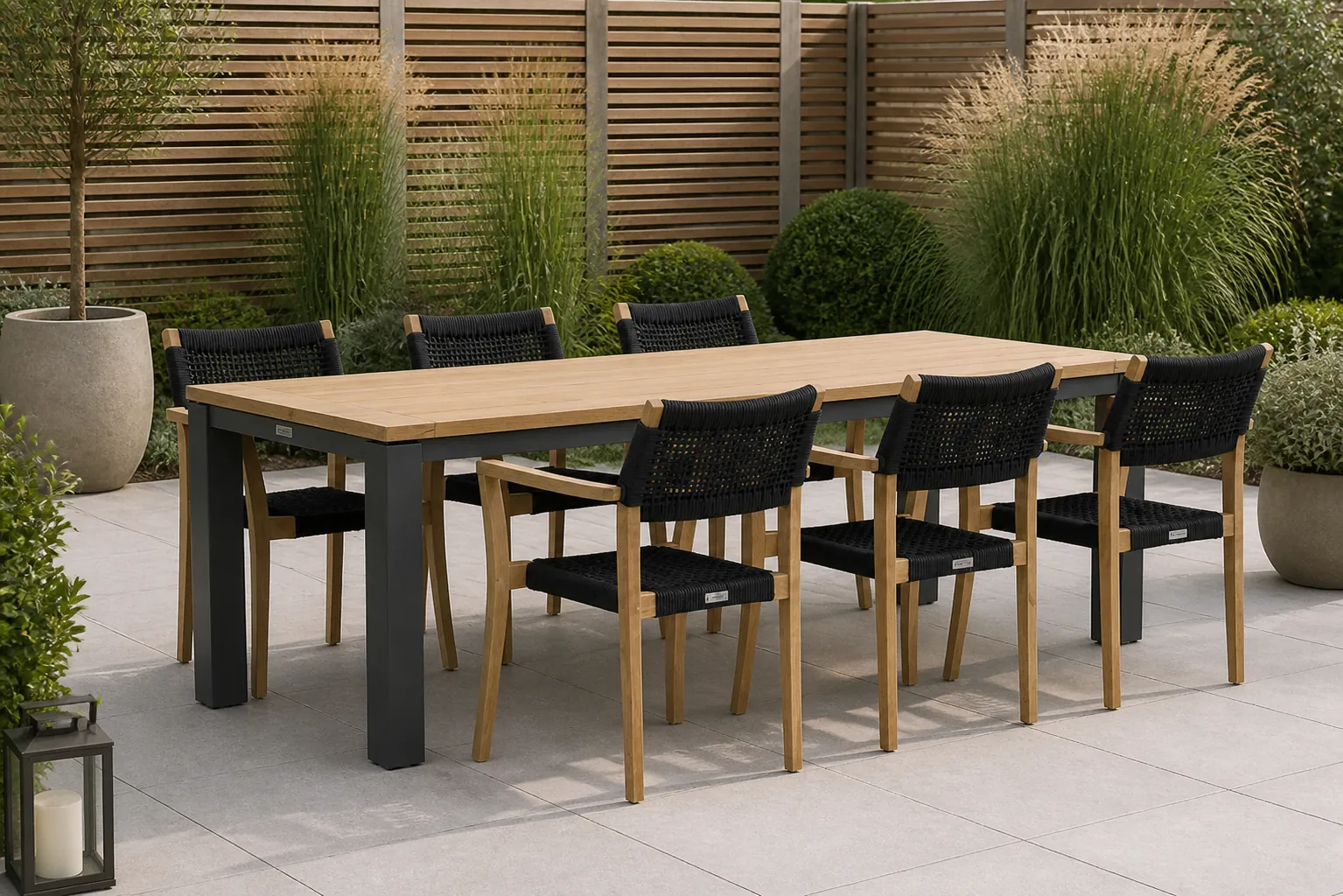 Sfeerfoto van Lifestyle Garden Furniture Dallas/Veneto 230 cm dining tuinset 7-delig – Zwart