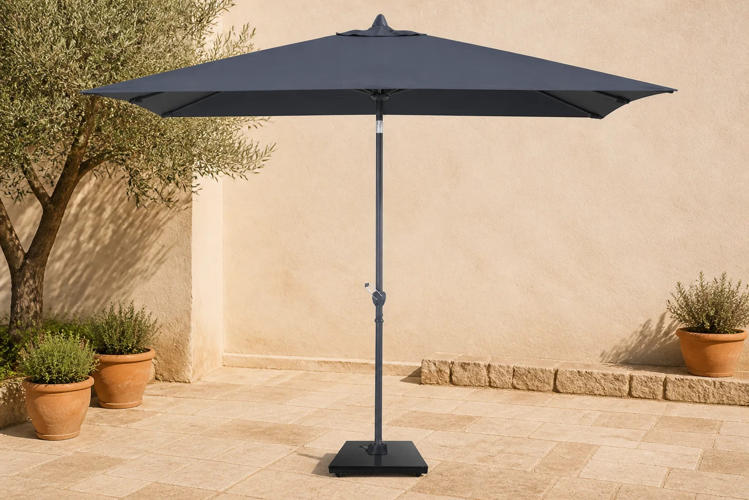 Sfeerfoto van Camello Valerio stokparasol 2x3m (excl.voet) – Grijs-antraciet