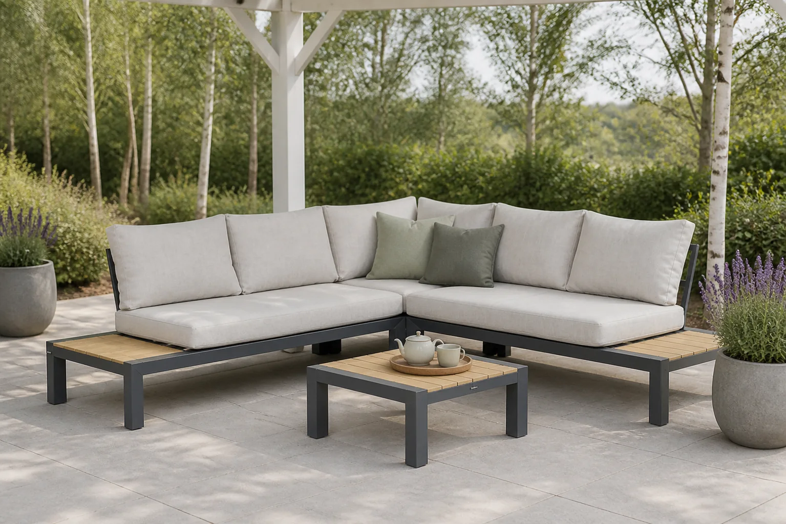 Sfeerfoto van Lifestyle Garden Furniture Navarra hoek loungeset 4-delig – Grijs-antraciet