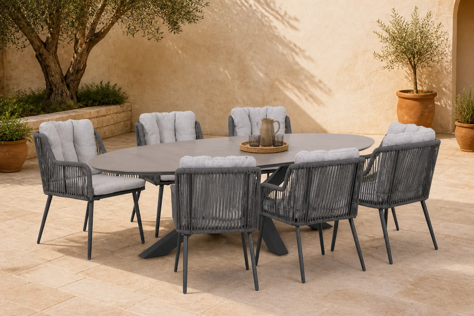 Sfeerfoto van Lifestyle Garden Furniture Tivoli/Lunea 240×120 cm dining tuinset 7-delig – Grijs-antraciet