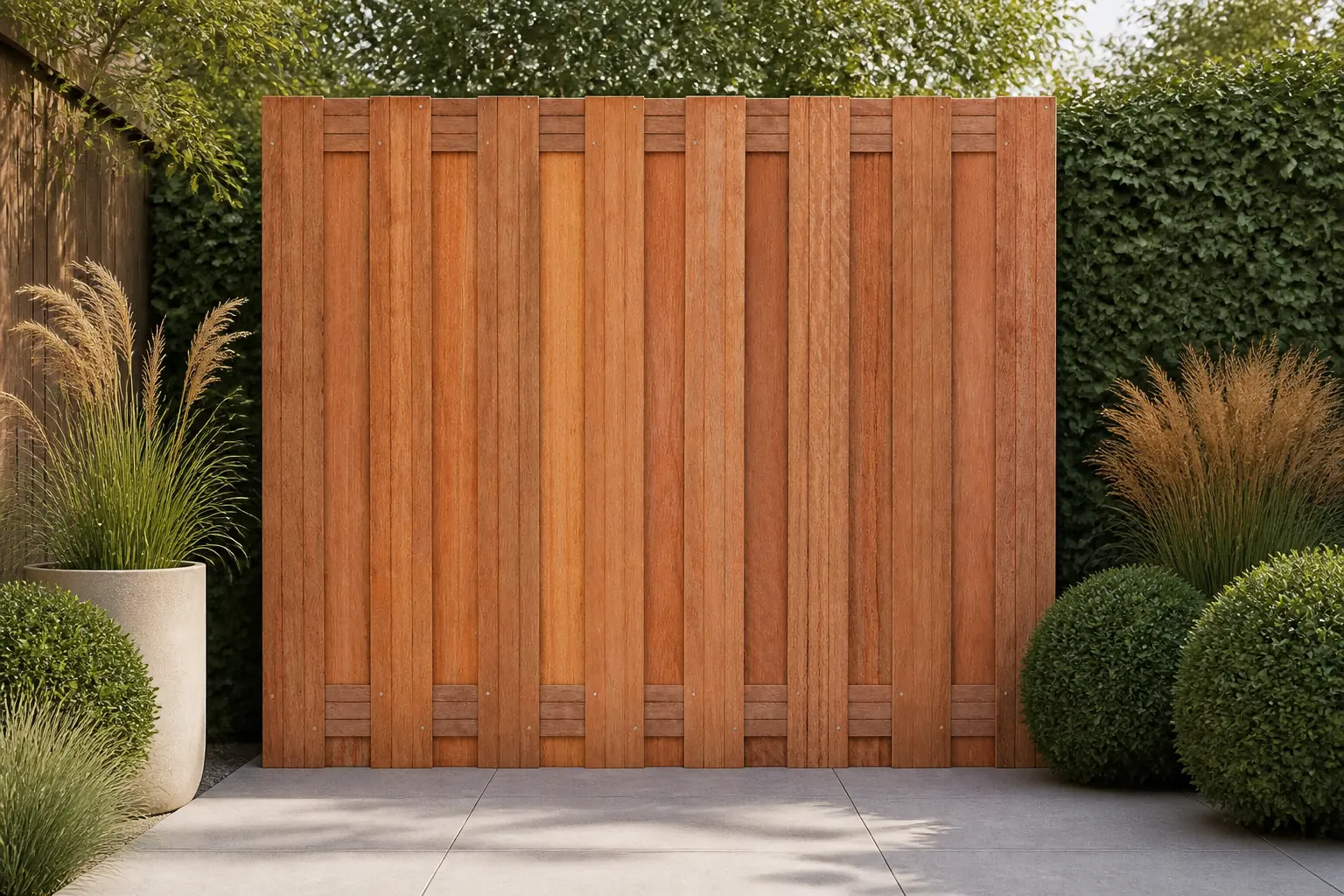 Sfeerfoto van Tuindeco Tuinscherm Kampen 180 cm – hout