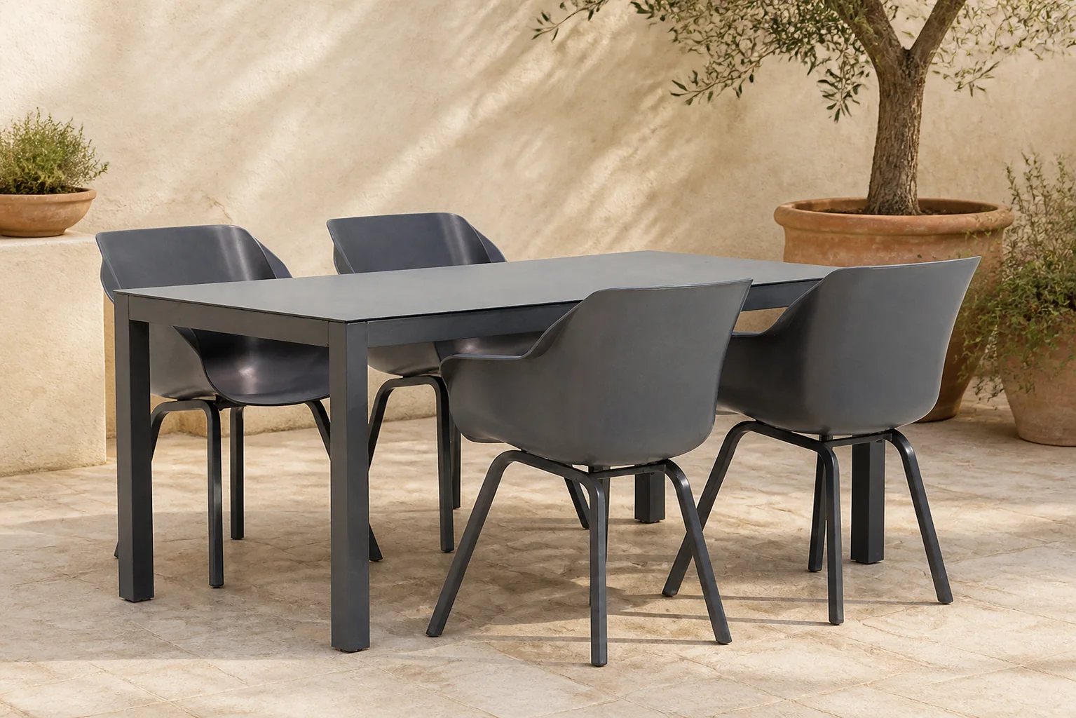 Sfeerfoto van Hartman Sophie element/Madras 180 cm dining tuinset 5-delig – Grijs-antraciet