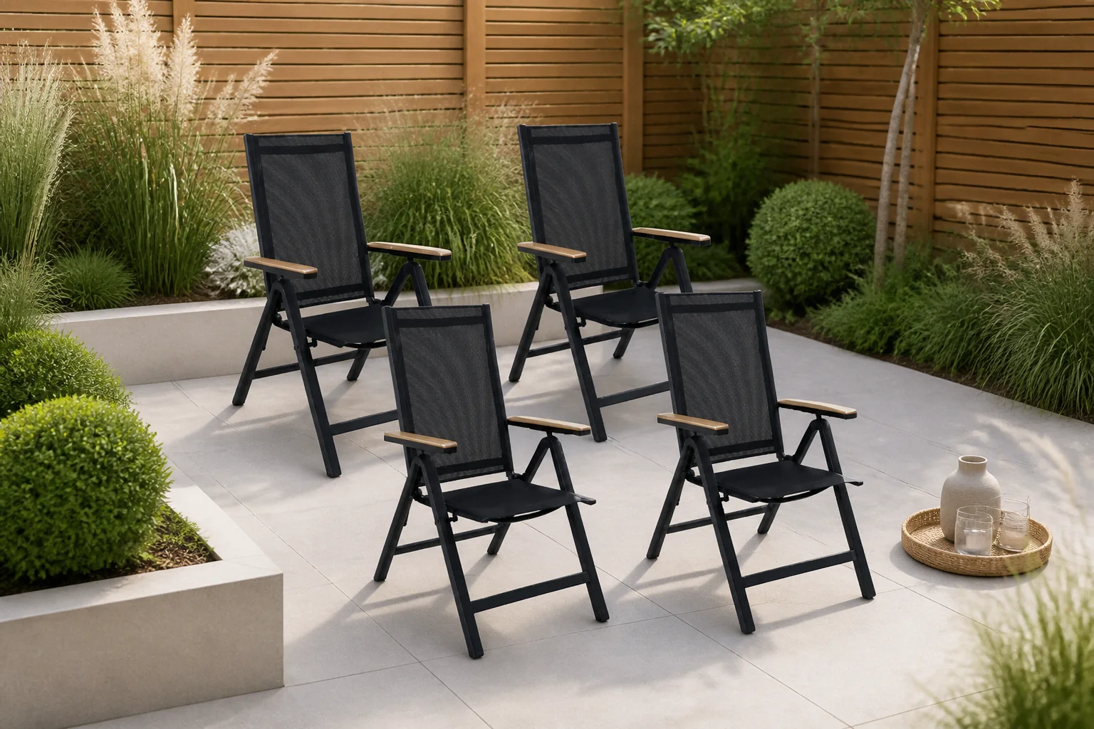 Sfeerfoto van LUX outdoor living Norali dining tuinstoel verstelbaar set van 4 | textileen + aluminium | antraciet