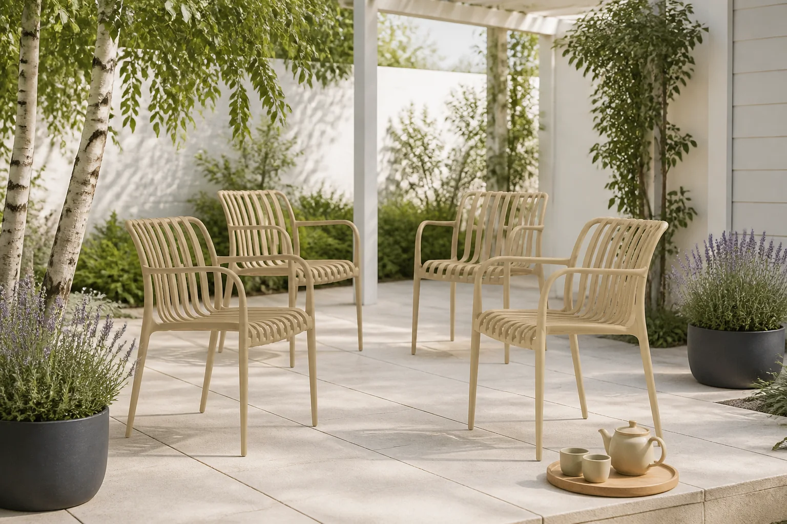 Sfeerfoto van Housecraft Living tuinstoel Amae (set van 4) – Beige