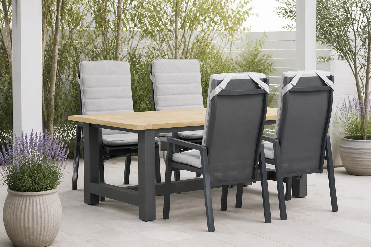 Sfeerfoto van Lifestyle Garden Furniture Vivaro/San Francisco 200×100 cm dining tuinset 5-delig – Grijs-antraciet