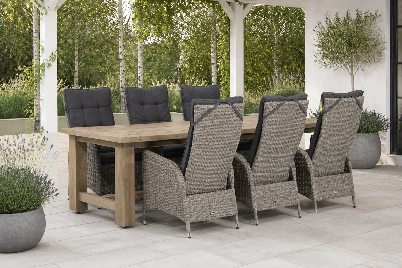 Sfeerfoto van Garden Collections Lincoln/Fourmile 260 cm dining tuinset 7-delig – Grijs-antraciet