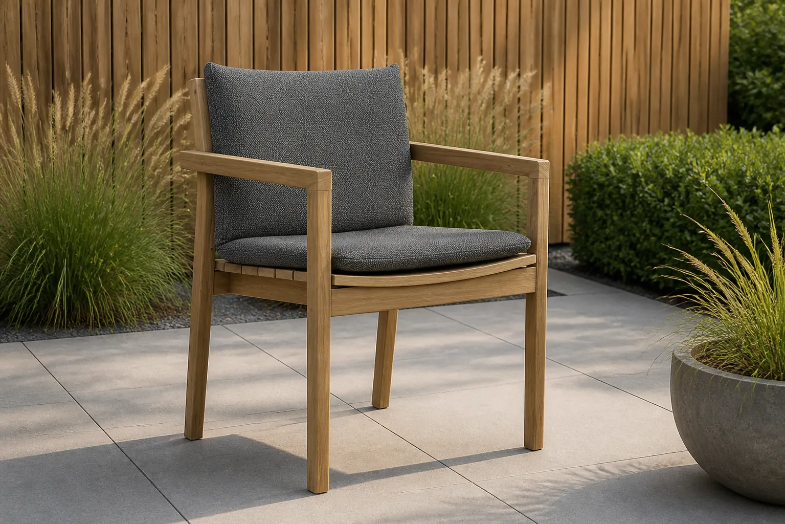 Sfeerfoto van Santika Furniture Suka dining tuinstoel – Old teak greywash