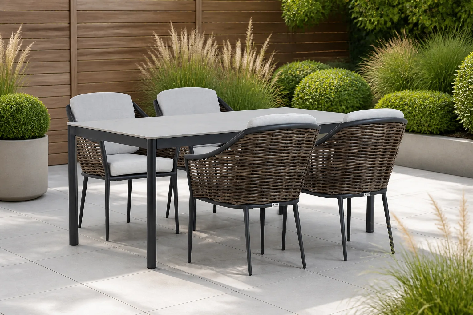 Sfeerfoto van Coco Olivine/Como 180 cm dining tuinset 5-delig – Grijs-antraciet