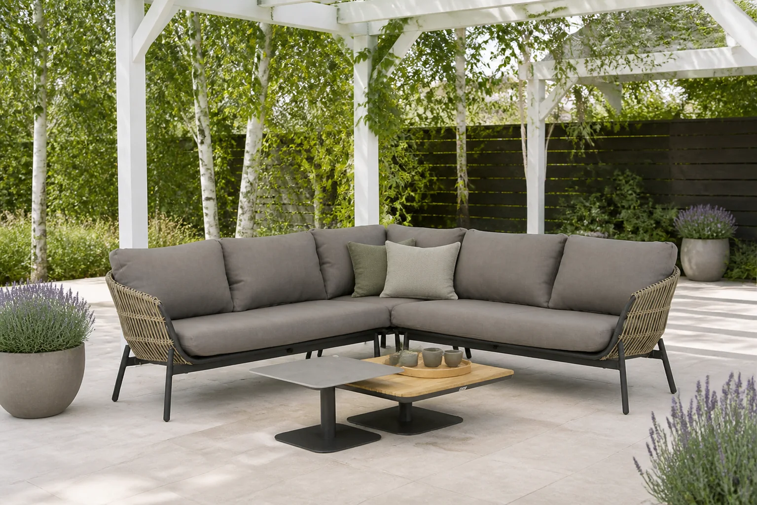 Sfeerfoto van Coco Nathan/Ralph 60/90 cm hoek loungeset 5-delig – Taupe-naturel-bruin