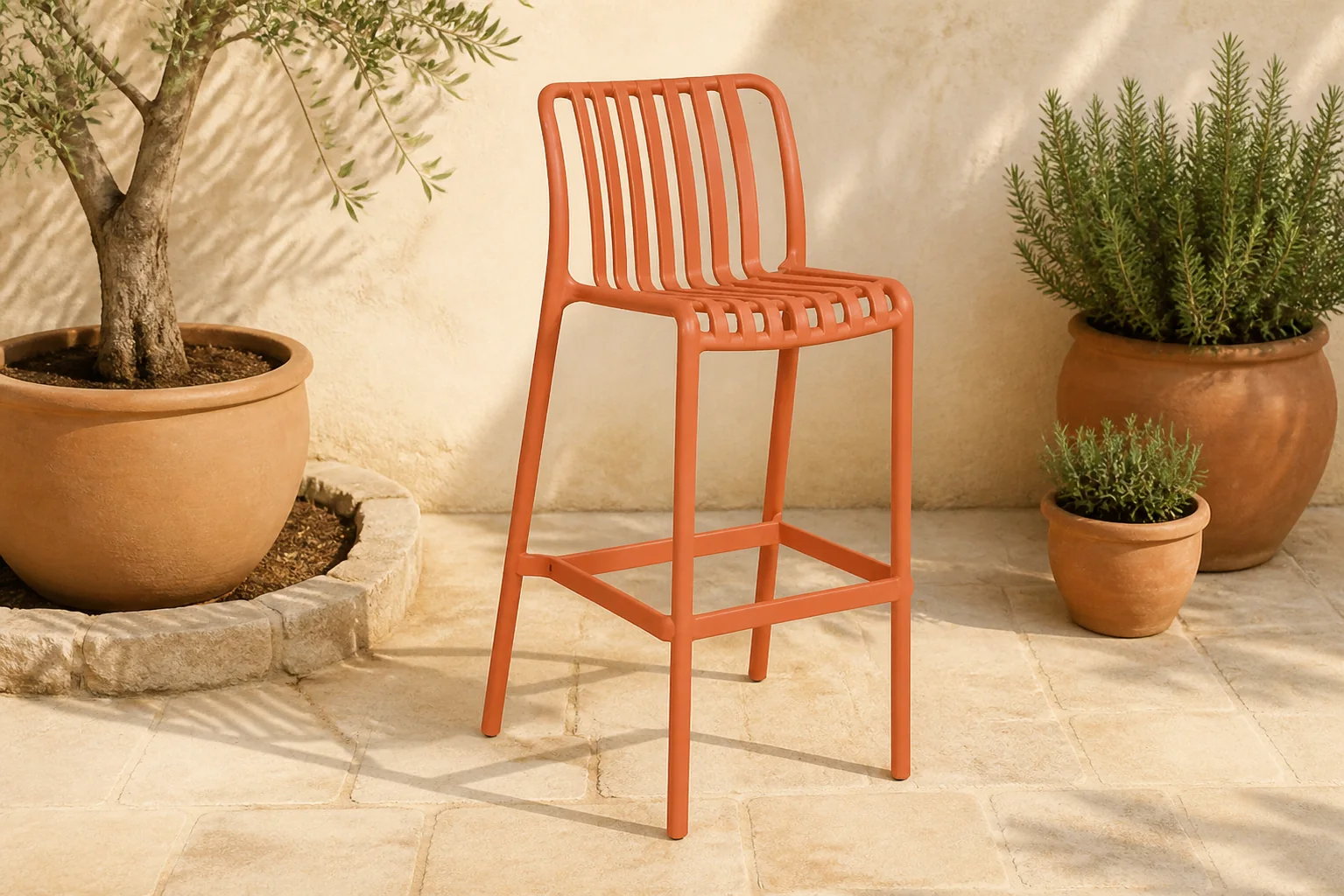 Sfeerfoto van Domani Furniture Alba barstoel terra – Oranje