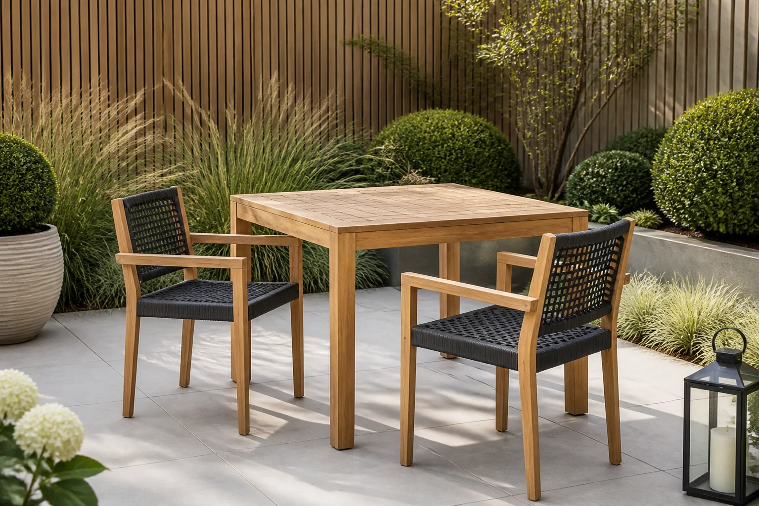 Sfeerfoto van Tuindeco Teak tuintafel vierkant – hout