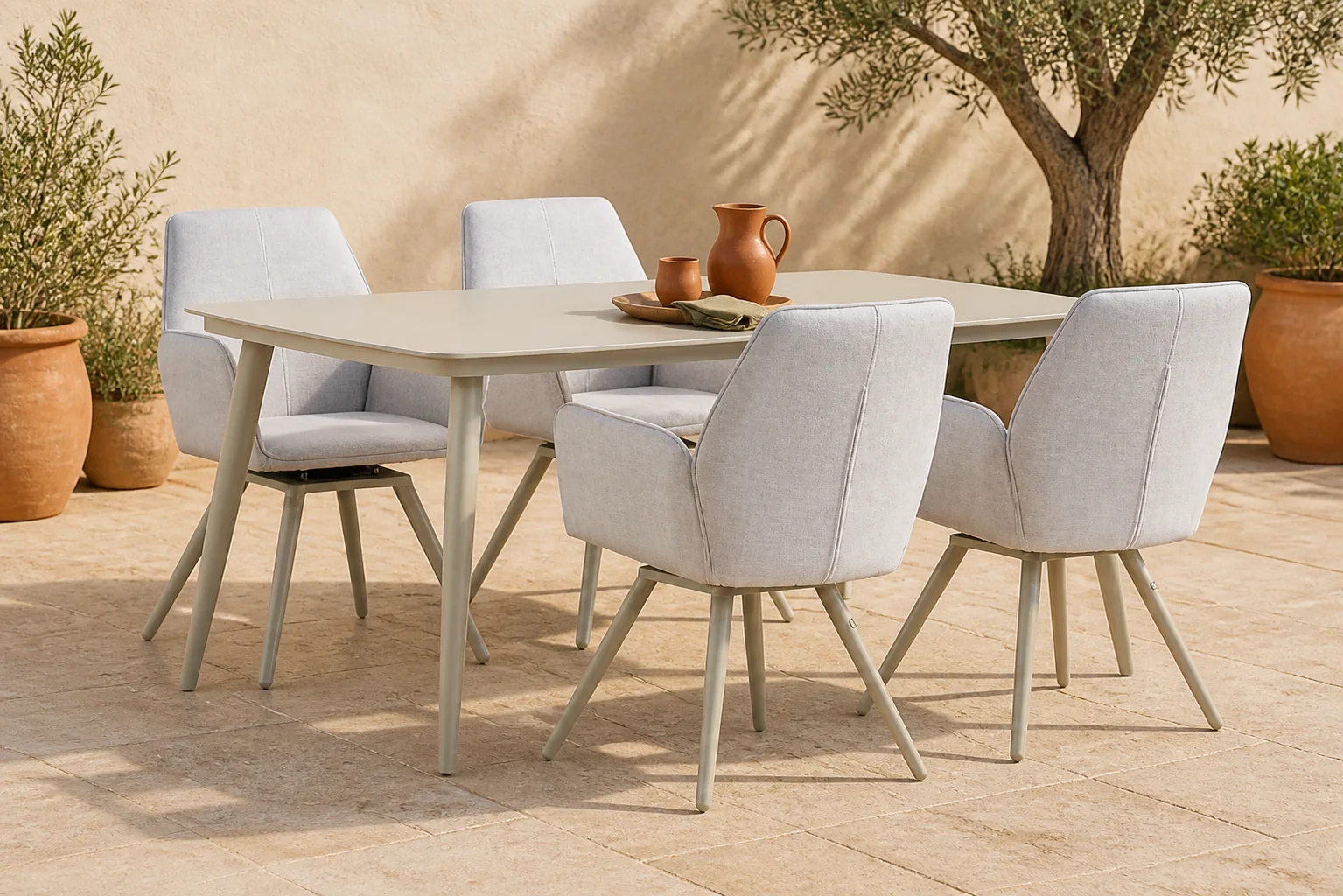 Sfeerfoto van Lifestyle Garden Furniture Andorra/Vienna 180 cm dining tuinset 5-delig – Grijs-antraciet