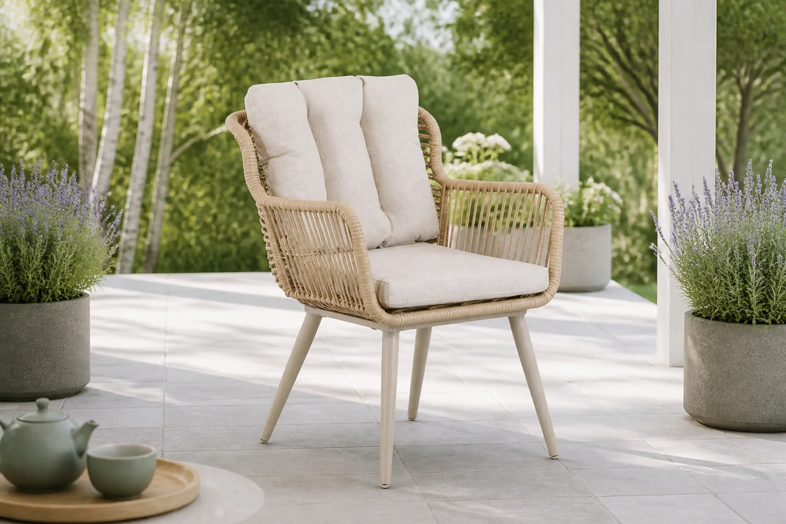 Sfeerfoto van Coco Custa dining tuinstoel – Taupe-naturel-bruin