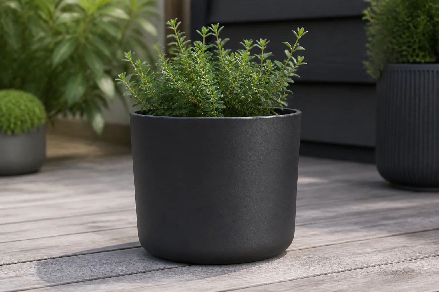 Sfeerfoto van Elho Bloempot B.for soft 18 cm antraciet – zwart