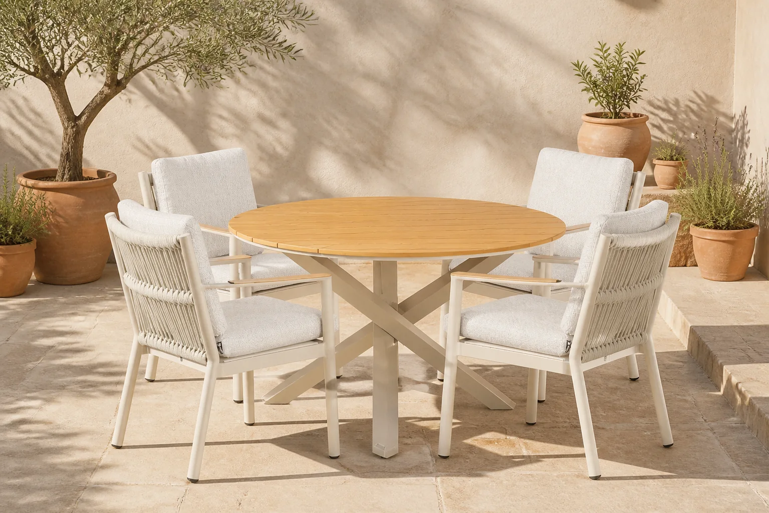 Sfeerfoto van Coco Sevilla/Ancona 125 cm dining tuinset 5-delig – Taupe-naturel-bruin