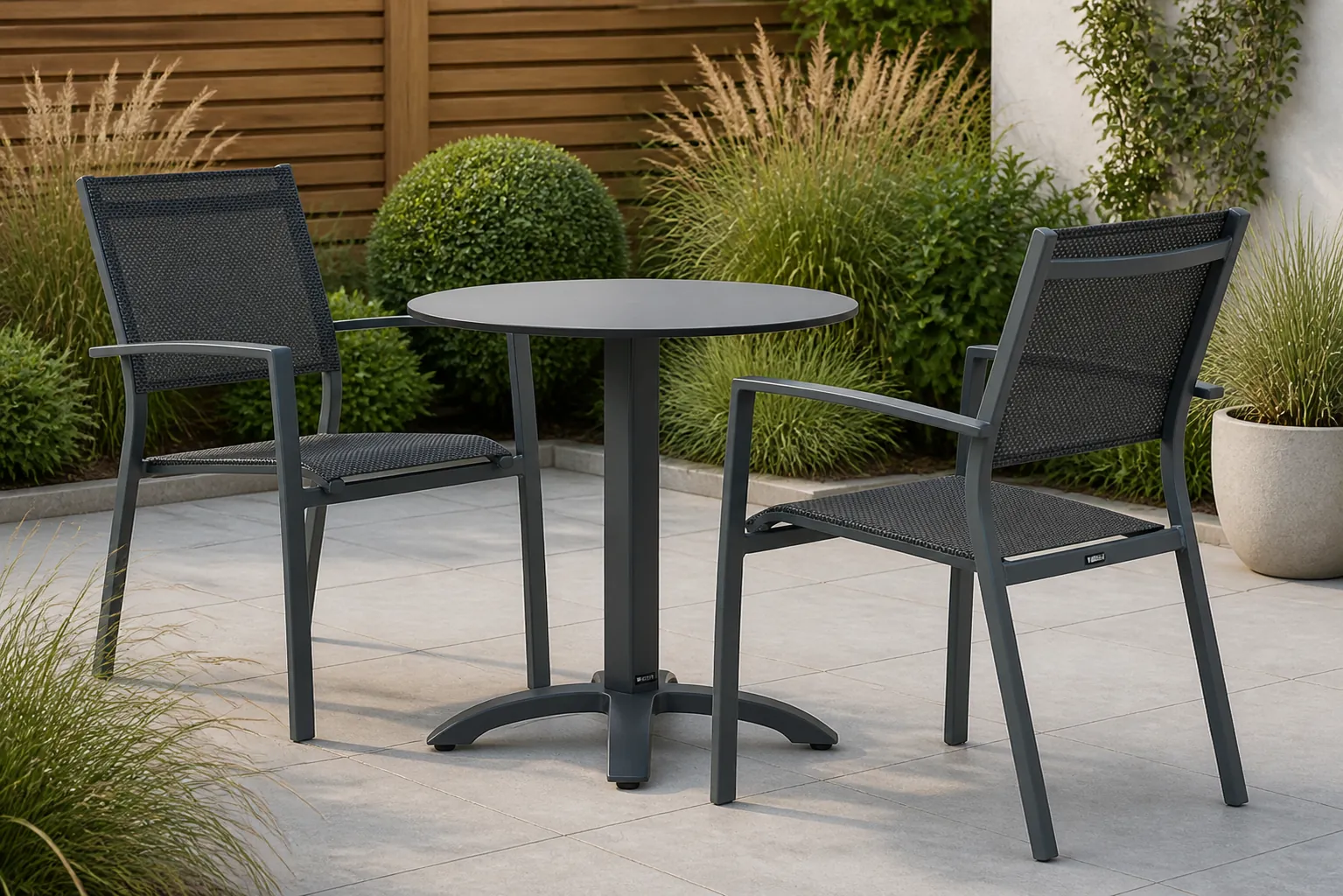 Sfeerfoto van Lifestyle Garden Furniture Sella/Talao 70 cm dining tuinset 3-delig – Grijs-antraciet