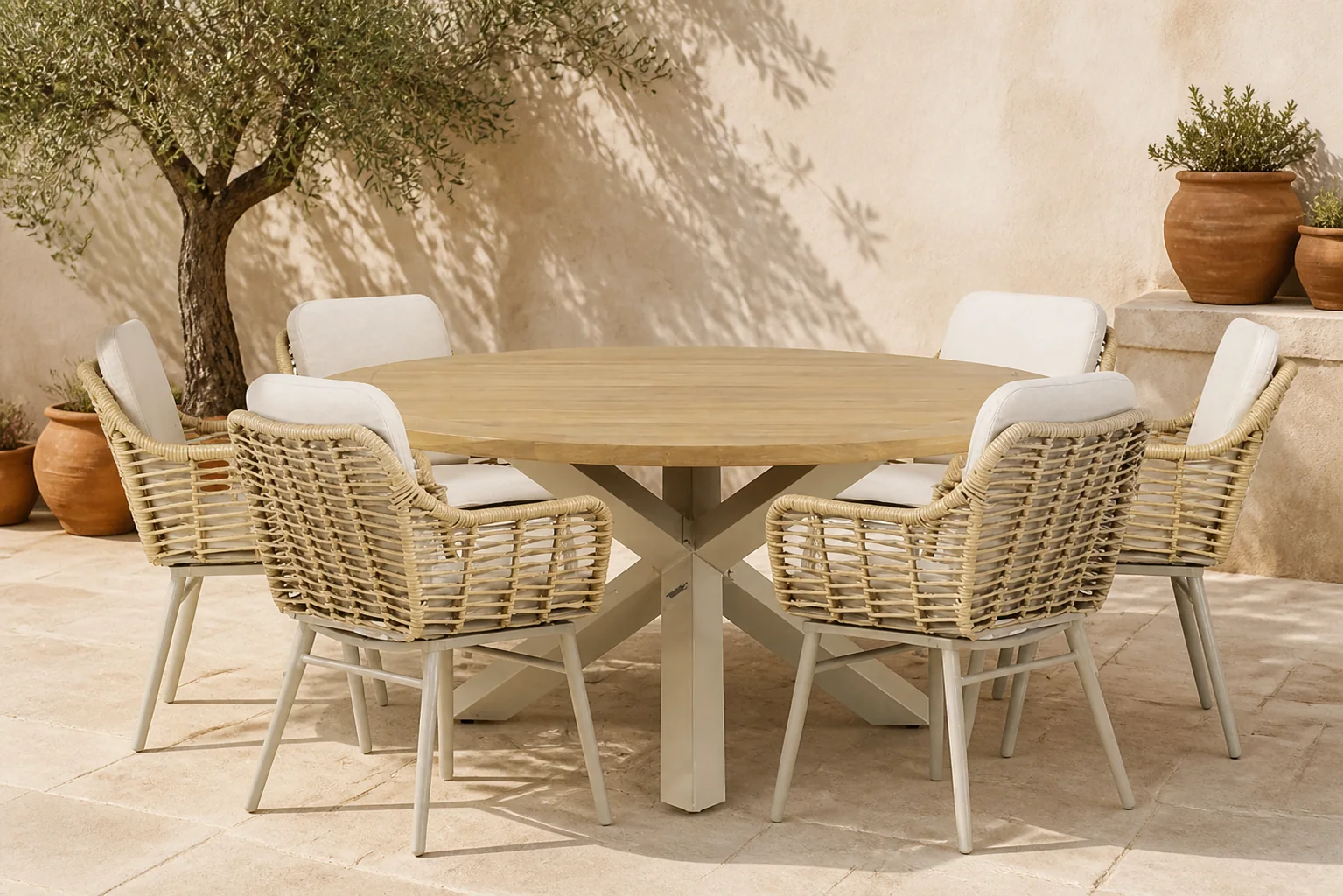 Sfeerfoto van Coco Antoni/Rockville 160 cm dining tuinset 7-delig – Taupe-naturel-bruin