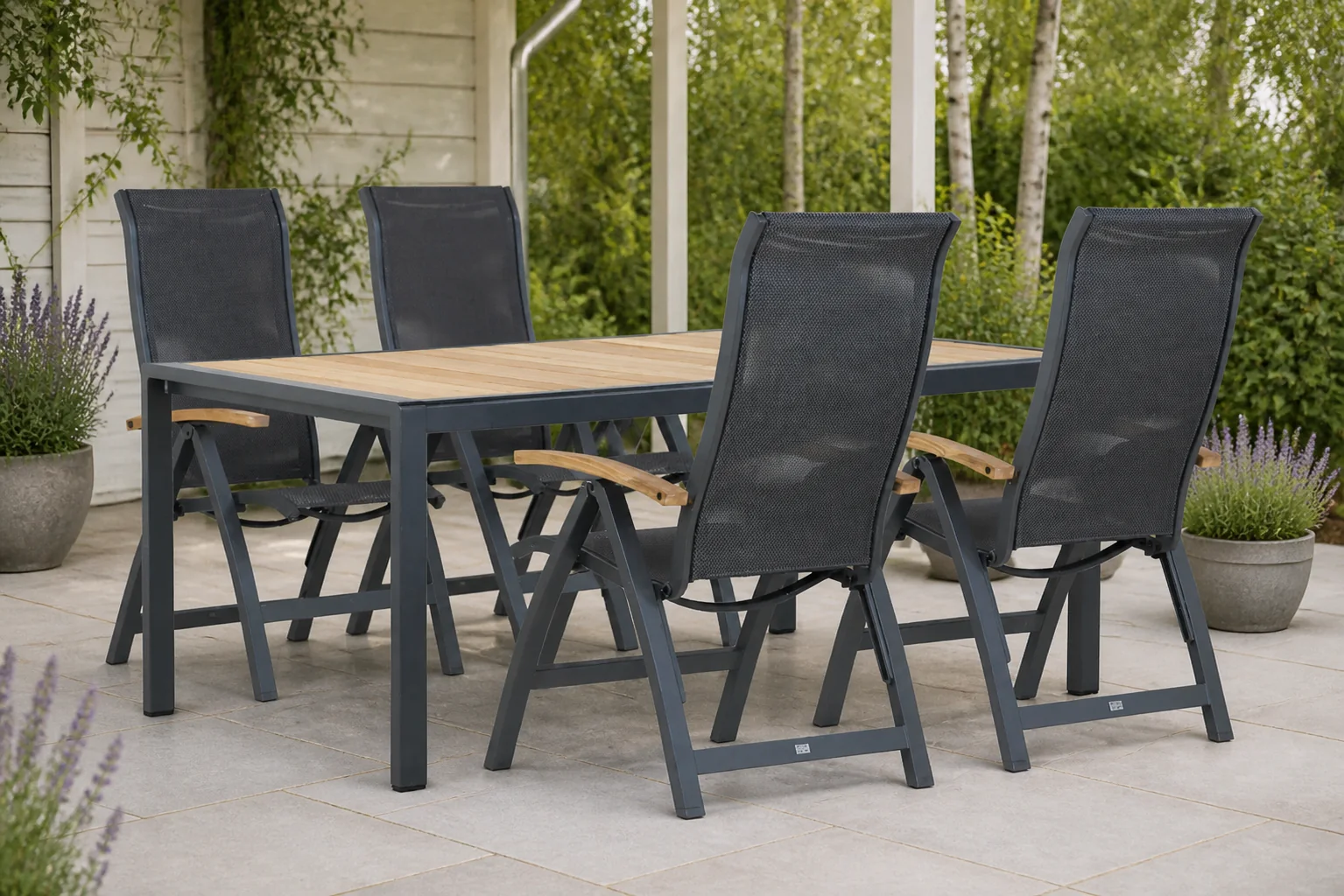 Sfeerfoto van Presto Tarenta/Valence 180 cm dining tuinset 5-delig – Grijs-antraciet