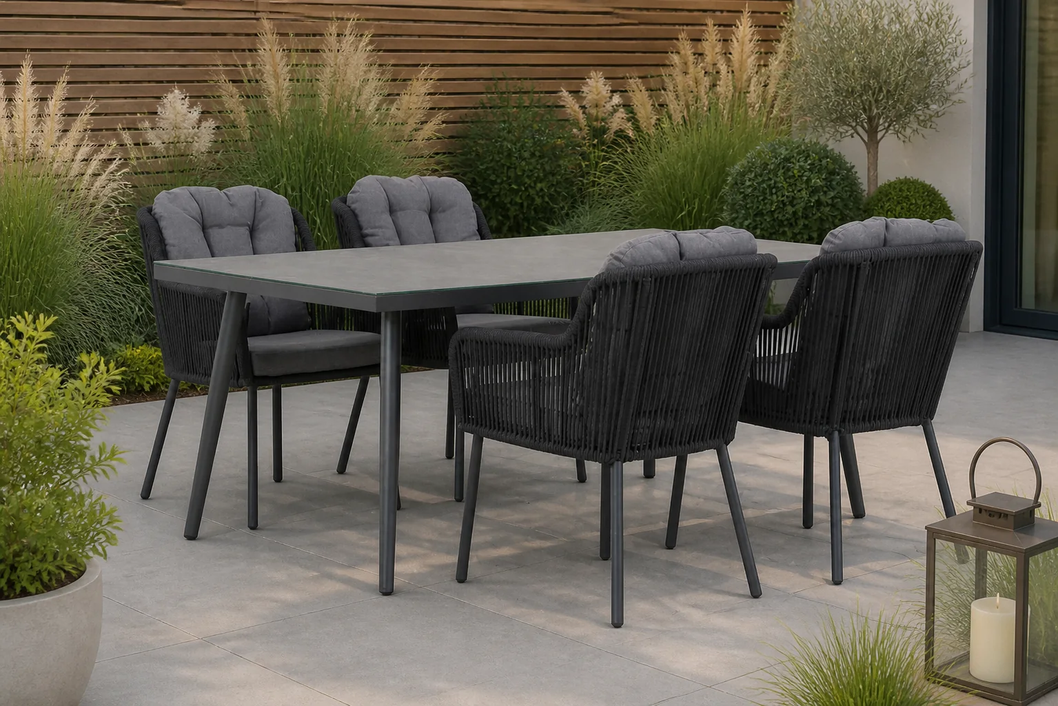 Sfeerfoto van Santika Furniture Tendenza/Sophia 180 cm dining tuinset 5-delig – Transparant
